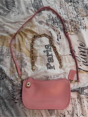 Coach Pink Leather Convertible Crossbody with Gold Chain